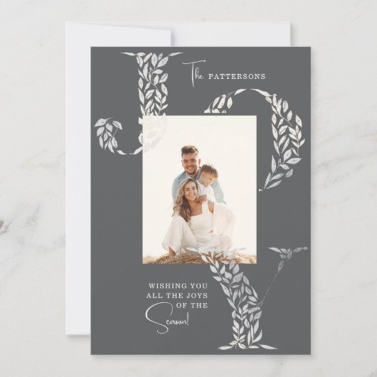 ジョイエレガントクリスマスフローラタイポグラフィ写真 シーズンカード (正面)