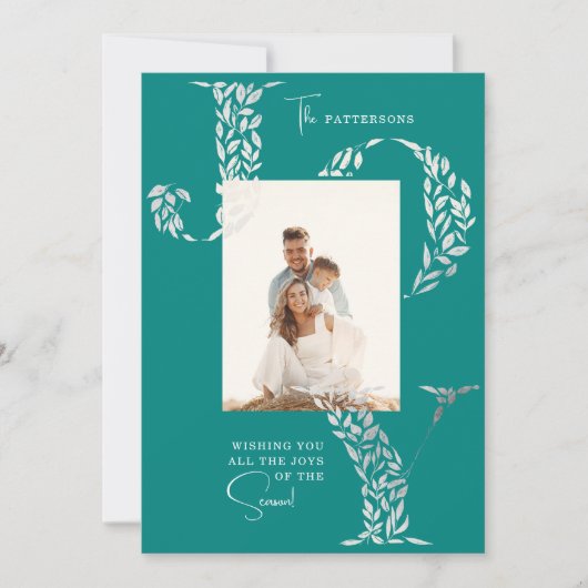 ジョイエレガントクリスマスフローラタイポグラフィ写真 シーズンカード (正面)