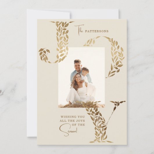 ジョイエレガントクリスマスフローラタイポグラフィ写真 シーズンカード (正面)
