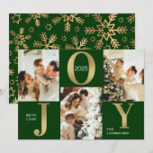 ジョイエレガントグリーン金ゴールドフォトコラージクリスマス シーズンカード (正面/裏面)