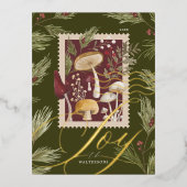 ジョイエレガントスクリプトWoodsy水色キノコ 箔シーズンポストカード (正面)