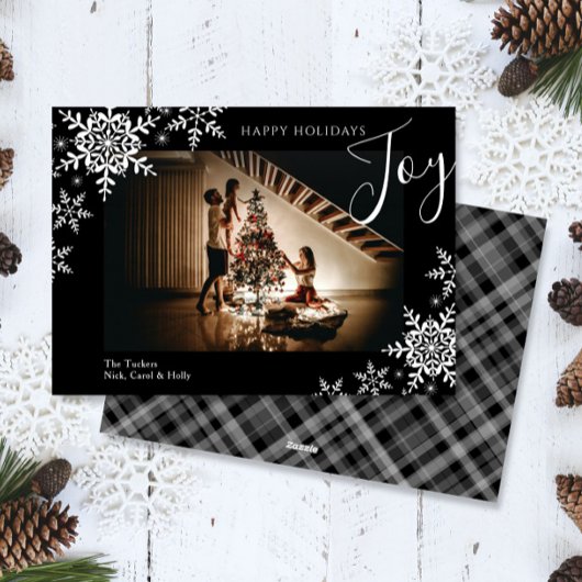 ジョイエレガントスノーフレークスプレイドハッピーホリデーズフォト シーズンカード