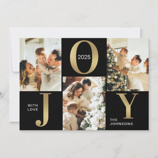 ジョイエレガントブラック金ゴールドフォトコラージクリスマス シーズンカード (正面)