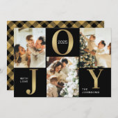 ジョイエレガントブラック金ゴールドフォトコラージクリスマス シーズンカード (正面/裏面)