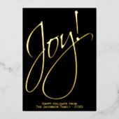 ジョイエレガント金ゴールドスクリプトブラックミニマリストクリスマス 箔シーズンカード (正面)