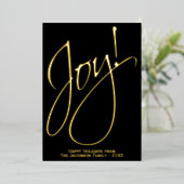 ジョイエレガント金ゴールドスクリプトブラックミニマリストクリスマス 箔シーズンカード (立ち正面)