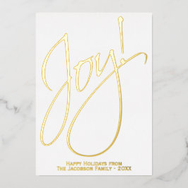 ジョイエレガント金ゴールドスクリプトホワイトミニマリストのクリスマス 箔シーズンカード