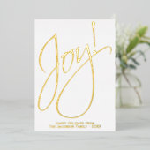 ジョイエレガント金ゴールドスクリプトホワイトミニマリストのクリスマス 箔シーズンカード (立ち正面)