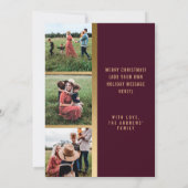 ジョイエレガント金ゴールドブルゴーニュグリッターフォトホリデー カード (裏面)