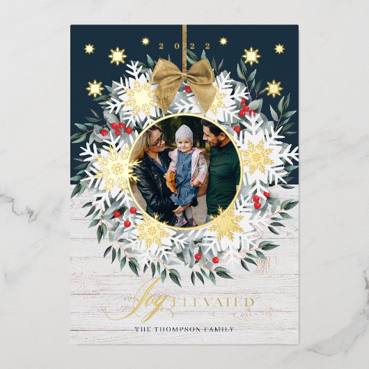 ジョイエレベータフォトスノーフレークリースホワイトシープラップ 箔シーズンカード (正面)