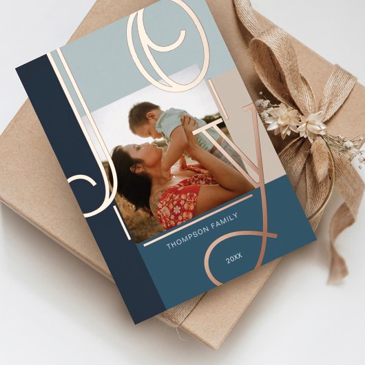 ジョイオーバーレイはっきりしたカラーモダンブロックファミリーフォト 箔シーズンカード