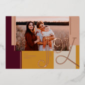 ジョイオーバーレイモダン赤面カラーブロックファミリーフォト 箔シーズンカード (正面)