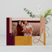 ジョイオーバーレイモダン赤面カラーブロックファミリーフォト 箔シーズンカード (立ち正面)