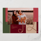 ジョイオーバーレイ赤モダン色ブロックファミリーフォト 箔シーズンカード (正面)