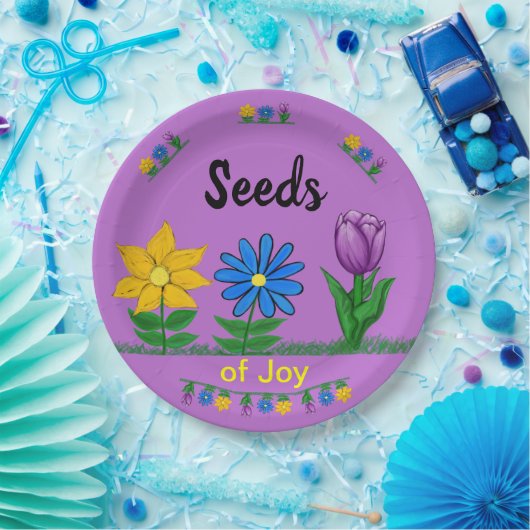 ジョイガーデンフラワーイエローブルーパープルの種子 ペーパープレート (パーティー)