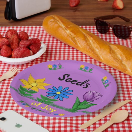 ジョイガーデンフラワーイエローブルーパープルの種子 ペーパープレート (ピクニック)