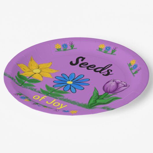 ジョイガーデンフラワーイエローブルーパープルの種子 ペーパープレート (アングル)
