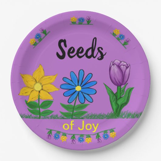 ジョイガーデンフラワーイエローブルーパープルの種子 ペーパープレート (正面)