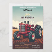 ジョイキッズレトロクールボーイトラクター最初の誕生日 招待状 (正面)