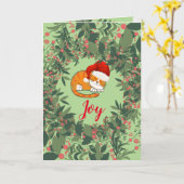 ジョイキャットホリデーズ葉リースピンクグリーンレッド カード (黄色い花)