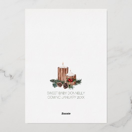 ジョイクラシックーベビーシャワーのクリスマスホワイトバンドル 箔招待状 (裏面)