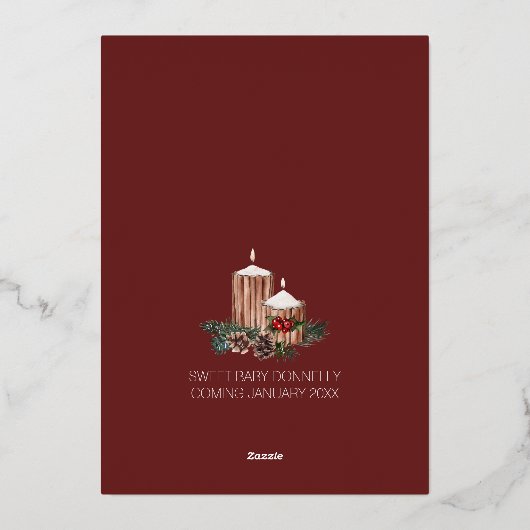 ジョイクラシックーベビーシャワーのクリスマスレッドバンドル 箔招待状 (裏面)