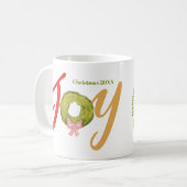 ジョイクリスマスカラフルタイポグラフィ写真名おもしろい コーヒーマグカップ (正面左)