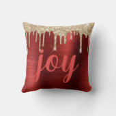 ジョイクリスマスグリッタードリップレッドメタリックタイポグラフィ クッション (裏面)