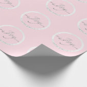 ジョイクリスマスグレーシルバーグレーピンクローズホリデー ラッピングペーパー (角)