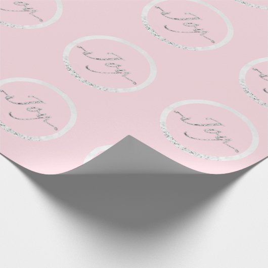 ジョイクリスマスグレーシルバーグレーピンクローズホリデー ラッピングペーパー (角)