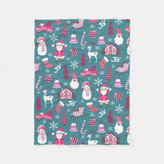 ジョイクリスマスターコイズ フリースブランケット (正面)