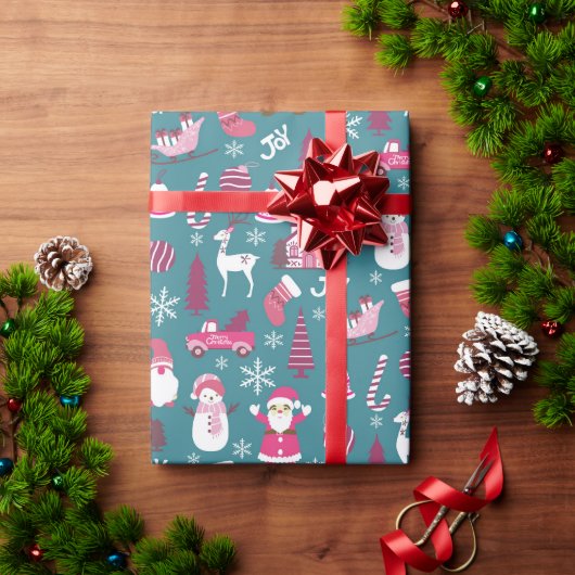 ジョイクリスマスターコイズ ラッピングペーパー (クリスマスギフト)