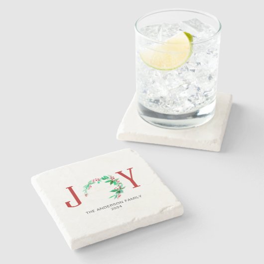 ジョイクリスマスハーフリースホリデーウォーターカラー ストーンコースター (横)