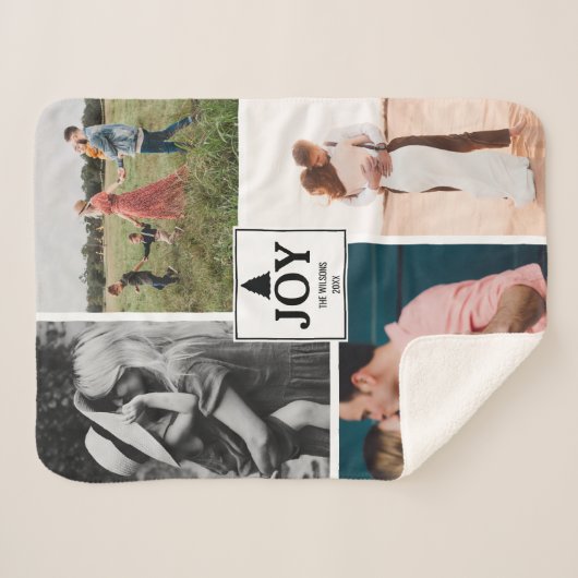 ジョイクリスマスファミリーフォトコラージュクリスマス シェルパブランケット (正面(横))