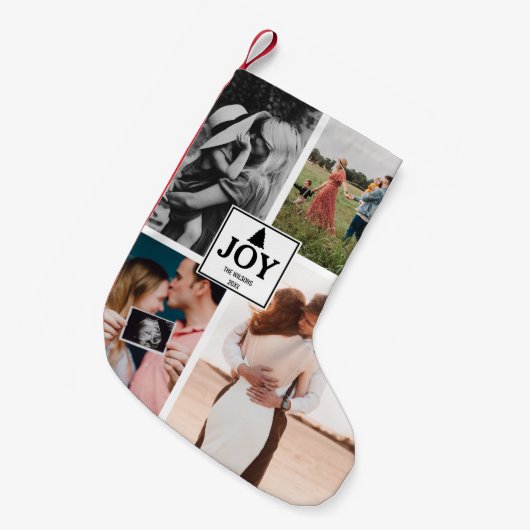 ジョイクリスマスファミリーフォトコラージュクリスマス スモールクリスマスストッキング (正面 (吊り時))