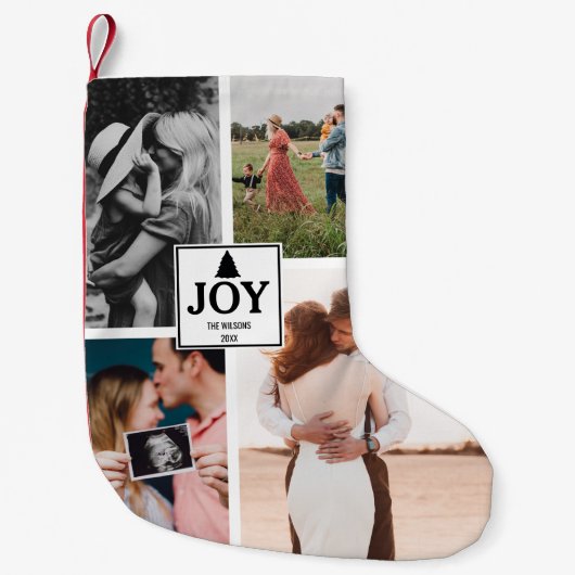 ジョイクリスマスファミリーフォトコラージュクリスマス スモールクリスマスストッキング (正面)