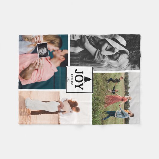 ジョイクリスマスファミリーフォトコラージュクリスマス フリースブランケット (正面(横))