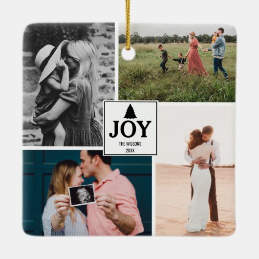 ジョイクリスマスファミリーフォトコラージュ セラミックオーナメント (裏面)
