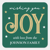 ジョイクリスマスフェスティバルタイポグラフィ名前をカスタムするグリーン スクエアシール (正面)