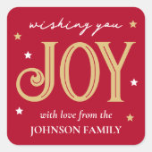 ジョイクリスマスフェスティバルタイポグラフィ名前をカスタムするレッド スクエアシール (正面)