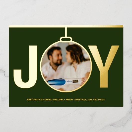 ジョイクリスマスホリデー妊娠告知金ゴールド 箔招待状 (正面)
