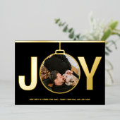 ジョイクリスマスホリデー妊娠告知金ゴールド 箔招待状 (立ち正面)