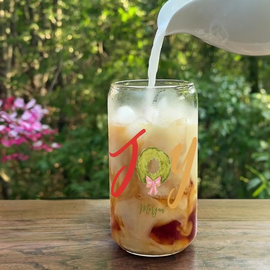 ジョイクリスマスリースかわいいおもしろい名タイポグラフィ ガラス缶