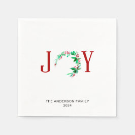 ジョイクリスマスリースホリデーウォーターカラーミニマリスト スタンダードカクテルナプキン