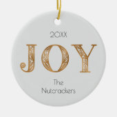 ジョイクリスマス金ゴールドタイポグラフィ写真 セラミックオーナメント (正面)