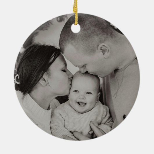 ジョイクリスマス金ゴールドタイポグラフィ写真 セラミックオーナメント (裏面)