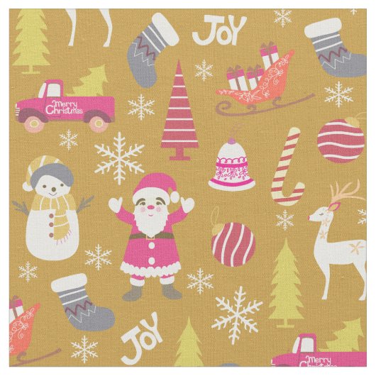 ジョイクリスマス金ゴールド ファブリック (クローズアップ)