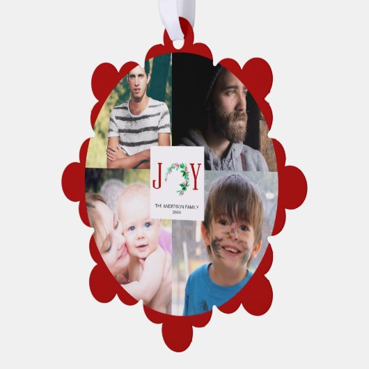 ジョイクリスマス4フォトコラージファミリー写真 オーナメントカード (左)