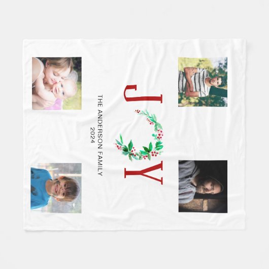ジョイクリスマス4フォトコラージファミリー写真 フリースブランケット (正面(横))
