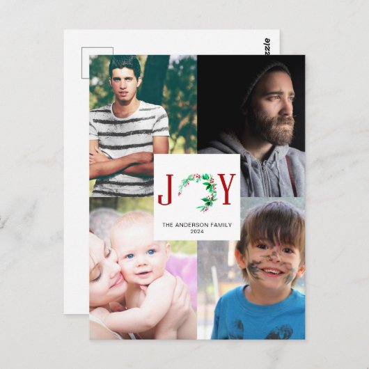 ジョイクリスマス4フォトコラージファミリー写真 ポストカード (正面/裏面)